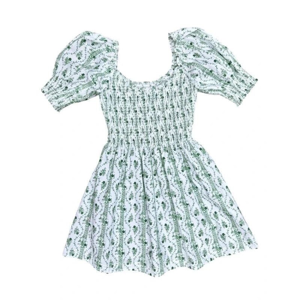 Cottagecore Coquette Preppy Hill House Lila Green Vine Stripe Dress - S